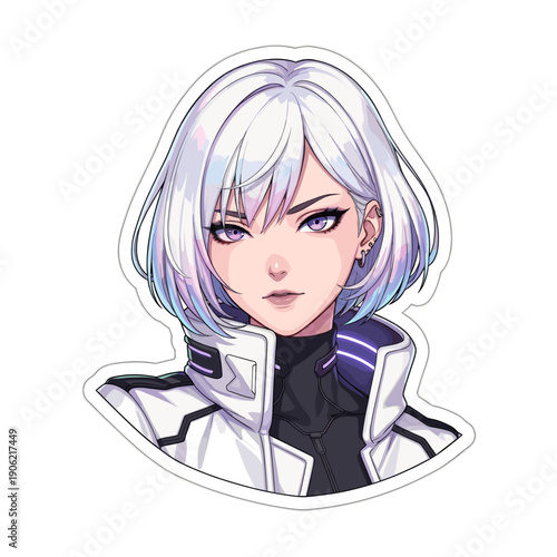 Anime Female Character with White Hair.