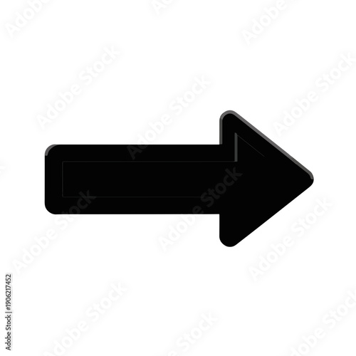 Icono de flecha negra apuntando hacia la derecha con un sutil efecto de relieve sobre un fondo blanco para diseño gráfico y navegación web.