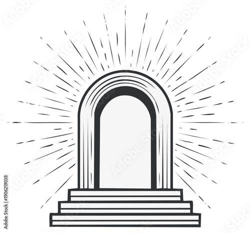 Arched Doorway Illustration with Light Rays for Portal Symbolism