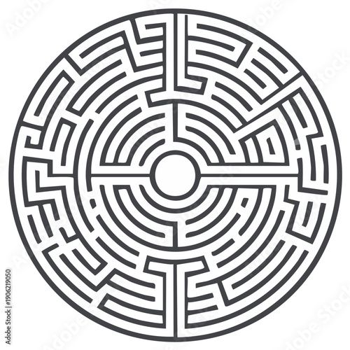Circular maze design with pathways and intricate lines solving challenges
