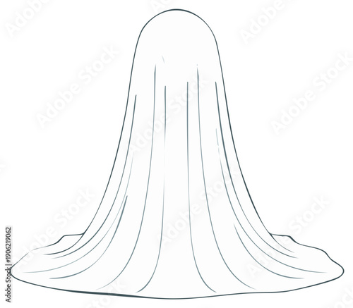 Classic Halloween ghost figure covered by a draped white sheet, simple line art vector illustration