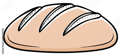 Freshly baked loaf of bread with three scored lines on top in a simple illustration style.