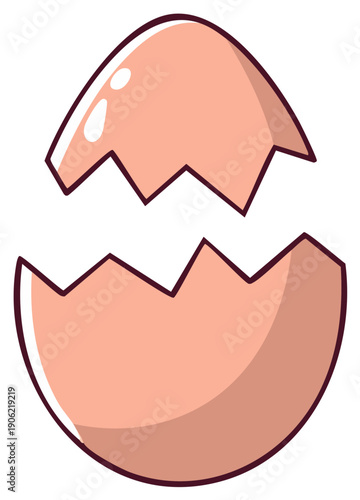 Cartoon Cracked Eggshell Vector Illustration Empty Egg Food Remains Open Poultry Symbol