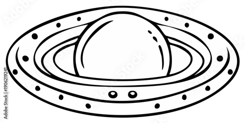 Stylized Outline of a Ringed Planet with Dots Around its Outer Ring