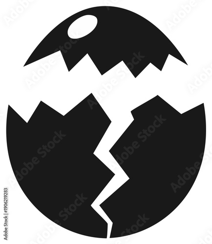Broken eggshell graphic silhouette design element for springtime concepts.