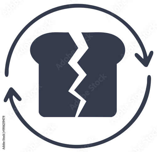 Loaf of Bread Broken with Recycle Arrow, Signifying Food Waste, Circle with Arrows, Zero Waste