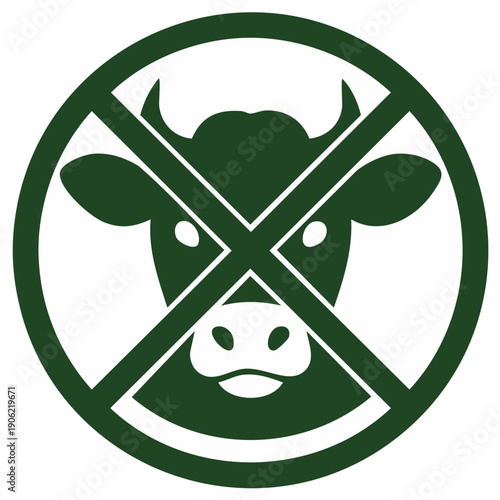 Green circle with cow head and diagonal line meaning no meat or dairy vegan vegetarian