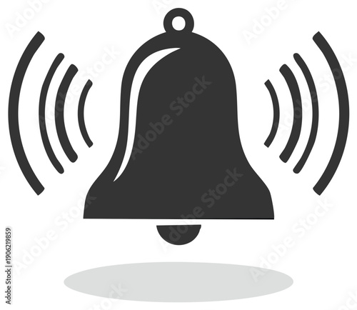 Silhouette illustration of a ringing bell with sound waves, communication concept.