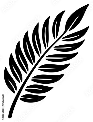Silhouette illustration of a palm frond leaf isolated on white background.