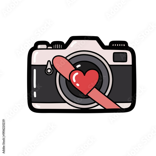 Camera with Heart Lens Valentine Photo Icon