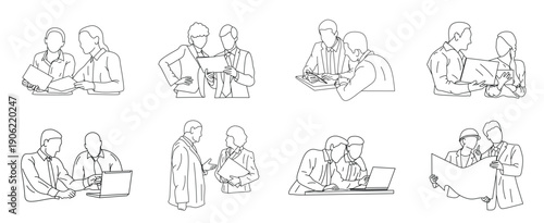 minimal line style of faceless office workers engaged