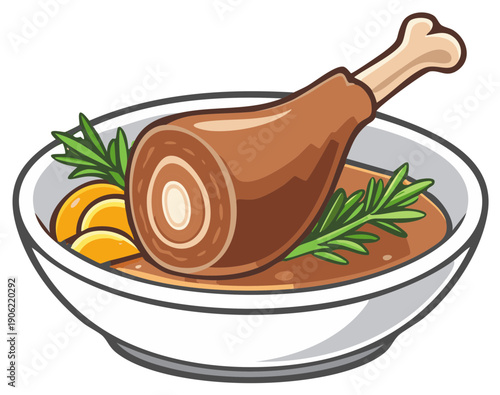 Roasted Pork Hock in Broth with Oranges and Rosemary Illustration