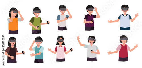 modern collection of illustrations people using virtual