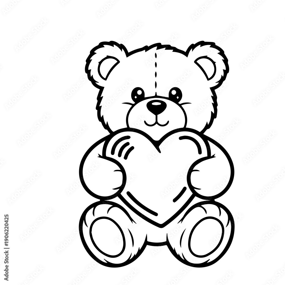 Fototapeta premium Teddy Bear Holding Heart Valentine Illustration
