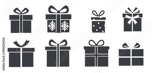 collection of gift box icons with various decorations 