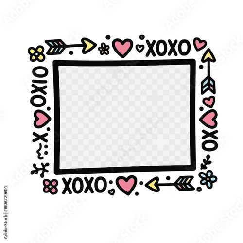 Valentine Frame Border with Hearts and XOXO