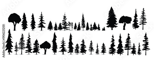 vector collection of black pine trees on white background