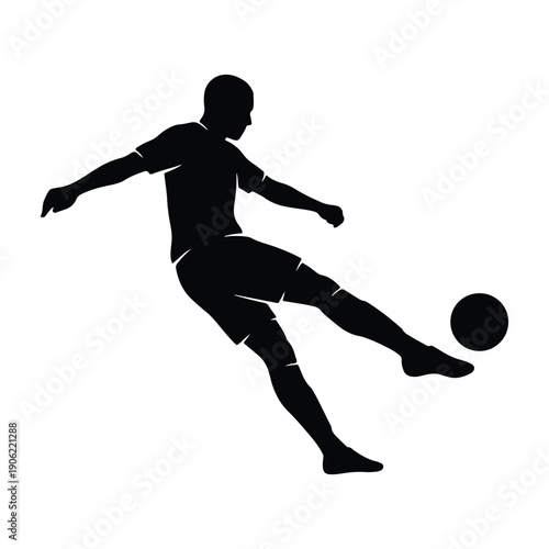 Soccer player silhouette kicking ball during match action sport illustration