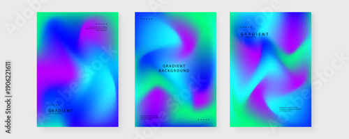 Collection of futuristic mesh gradient posters with high-contrast neon green and electric blue colors