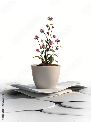 Modern Abstract Minimal Plant Display on White Background