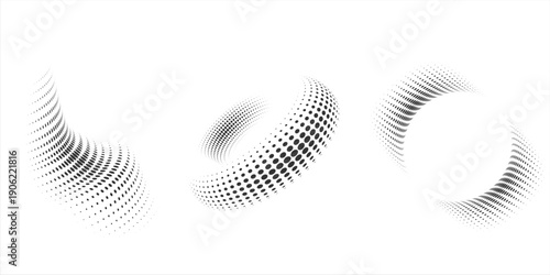 Glitch halftone line element set. Dotted texture geometric form collection. Grunge jagged comic pop art shapes for banner, poster, collage, overlay, label, box. Distressed distorted vector bundle