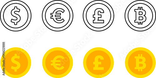 Dollar Euro Pound and Bitcoin Icons
