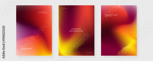 Series of three intense posters featuring deep red burgundy and bright orange fluid mesh gradients for dramatic impact