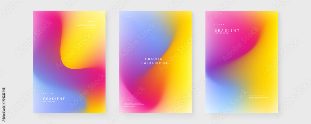 Fototapeta premium Professional set of three vibrant posters featuring smooth transitions between sky blue magenta and bright yellow