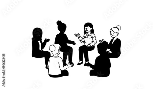Diverse women counseling and support group flat vector illustration