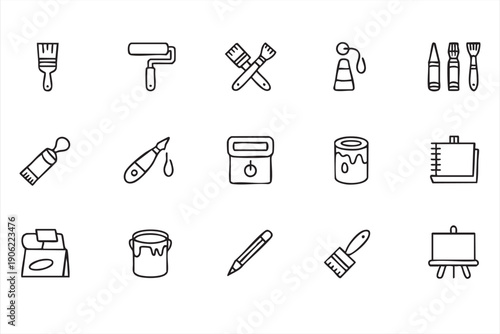 Art and painting line icons collection for creative applications