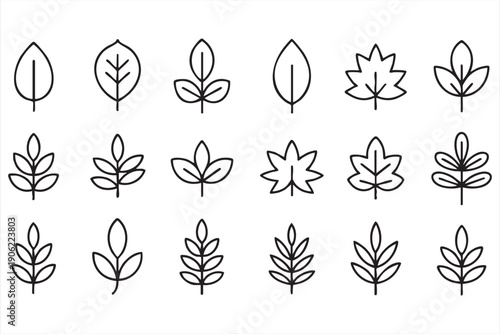 Botanical leaf outline icons for environmental design