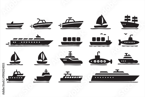 Yacht cruise and cargo vector symbol collection