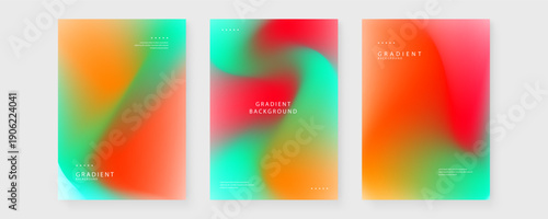 Set of three warm orange and green organic gradient posters with earthy yet vibrant tones for professional print and editorial design
