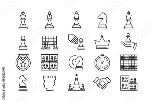Chess tournament outline icons for strategy applications