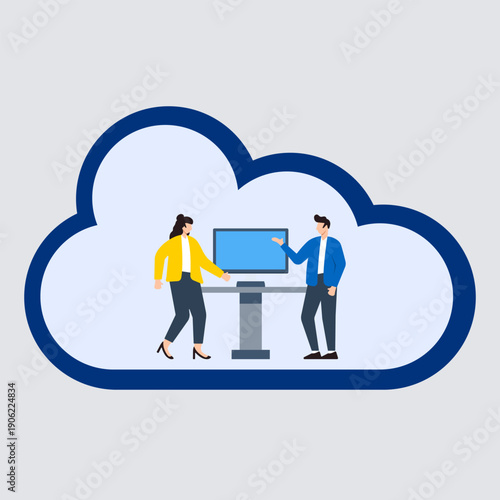 People working in cloud office