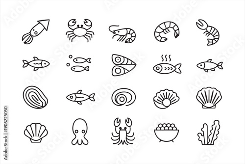 Fish shrimp and crab vector symbol collection