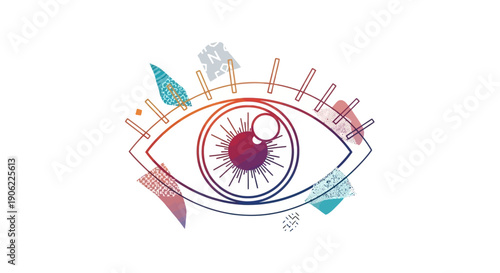Abstract colorful eye illustration with geometric shapes and modern aesthetic visual concept
