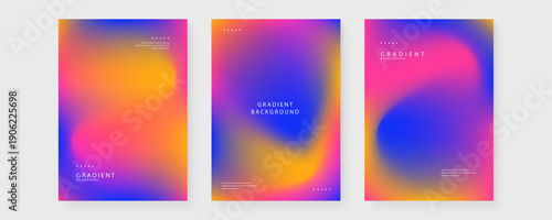Three vertical vibrant gradient poster templates with mesh textures for social media marketing and print