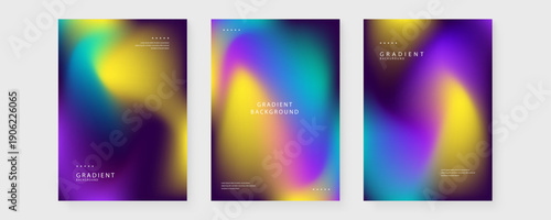 Set of three dark atmospheric gradient backgrounds with purple and gold tones