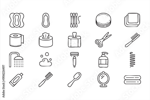 Daily personal care line symbols collection for bathroom routine design