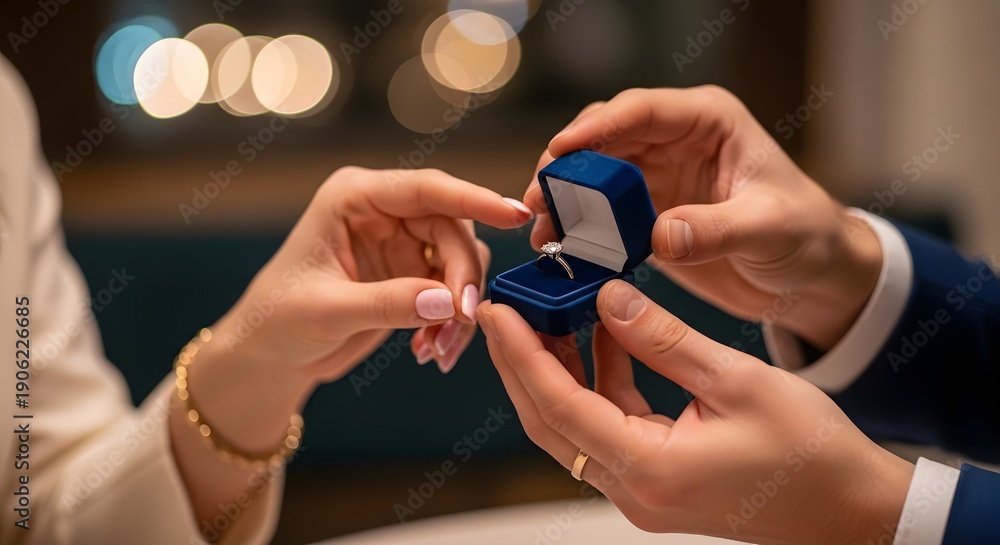 Fototapeta premium Man Proposing to Woman with Engagement Ring.