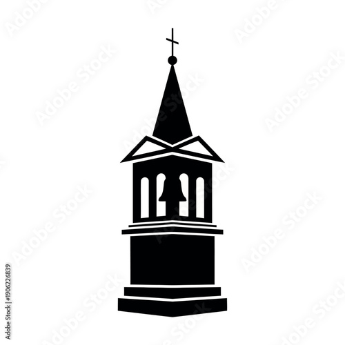 Church Bell Tower Silhouette with Cross.