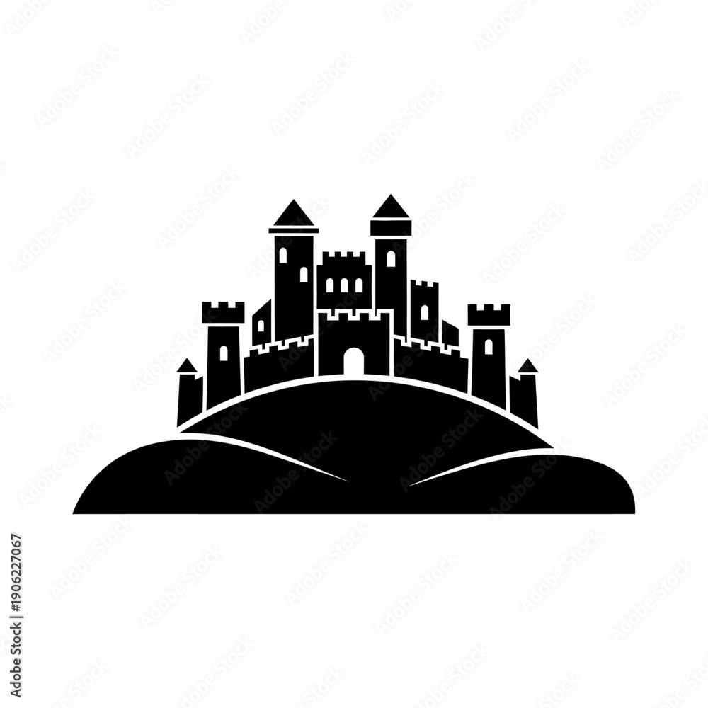 Fototapeta premium Majestic Castle Silhouette on a Hilltop.