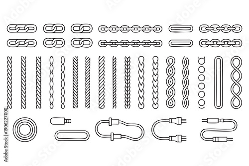 Rope and chain outline icons with knots and connectors