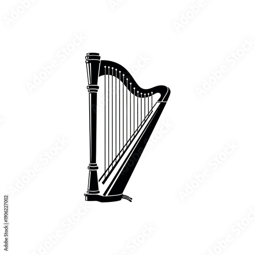 Elegant Harp Musical Instrument Silhouette Illustration.
