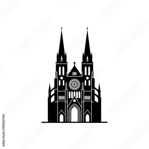 Gothic Cathedral Silhouette Vector Illustration.