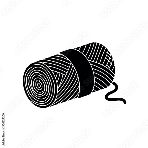 Simple black and white illustration of a rolledup blanket or textile.
