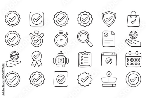 Verified approval outline icons for quality assurance