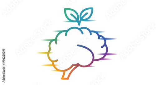 Vibrant brain icon with plant sprout symbolizing mental growth development and innovative thinking