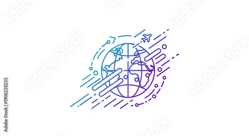 Dynamic global connectivity illustration featuring worldwide travel and digital network flow